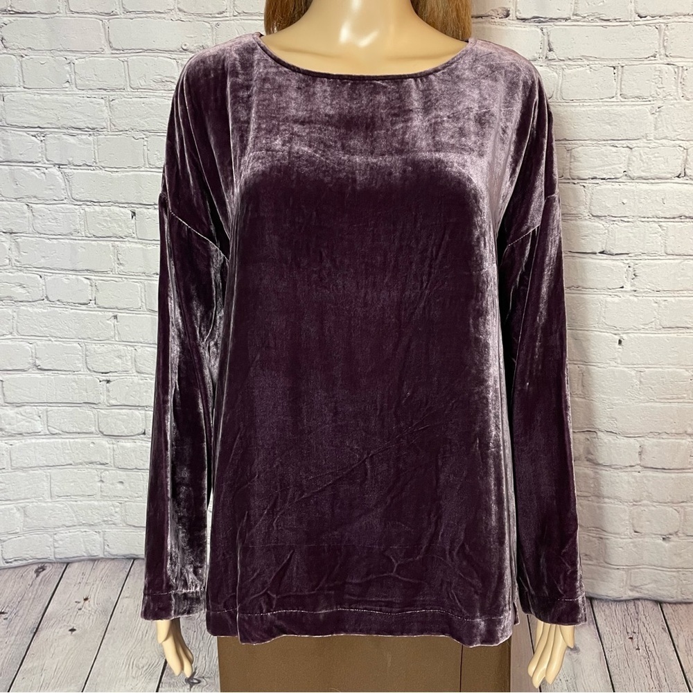 NWT New $199 J. Jill Rayon Silk Velvet Long Sleeve Dark Fig Purple Top Size M - Picture 10 of 10